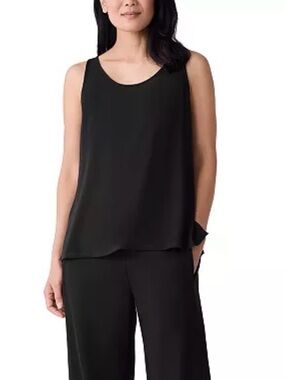 NWOT Eileen Fisher 100% Silk Black Sleeveless Blouse Scoop Neck Size L